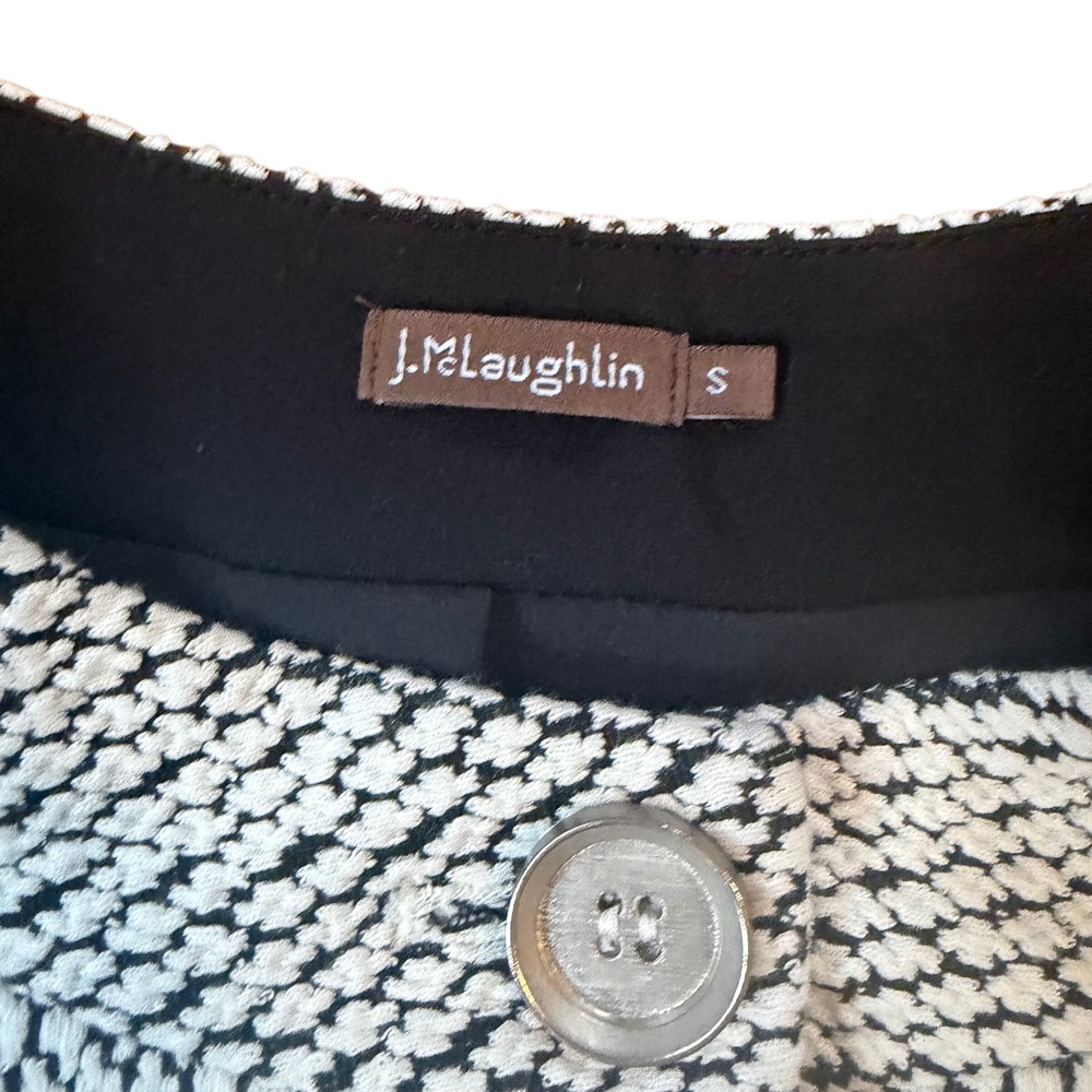 J. McLaughlin Black White Textured Knit Jacket Size Small Neutral Classic Blazer - Picture 6 of 10